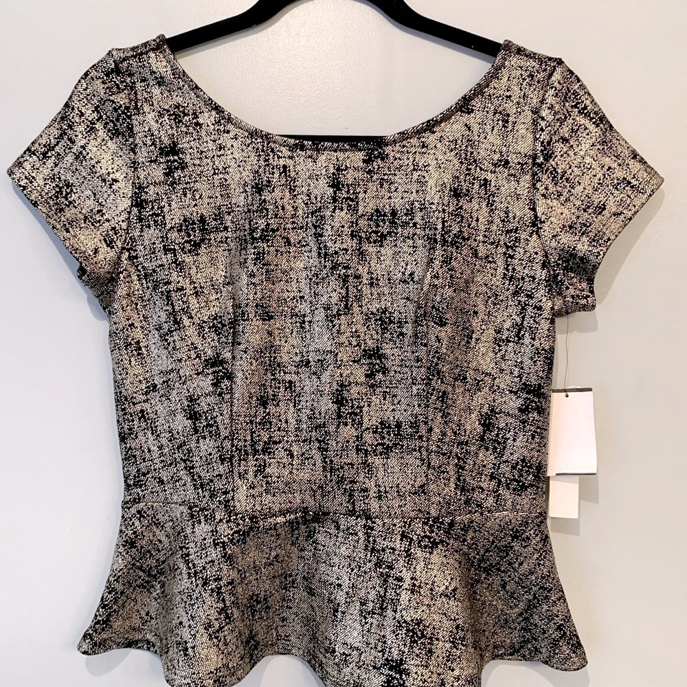 Design Lab Gold and Black Peplum Top